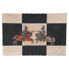 Vintage Jousting Knights on Checkered Ground Painting on Canvas