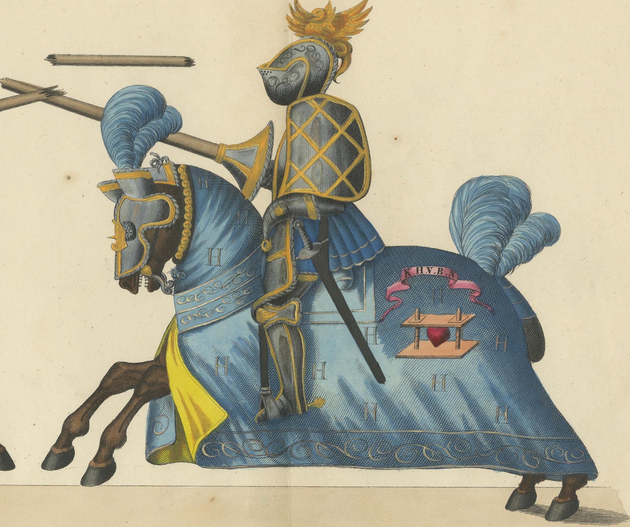 Jousting Tournament: Knights in Armor mit sich verstrickten Lances im Kampf, 1842 (Papier) im Angebot