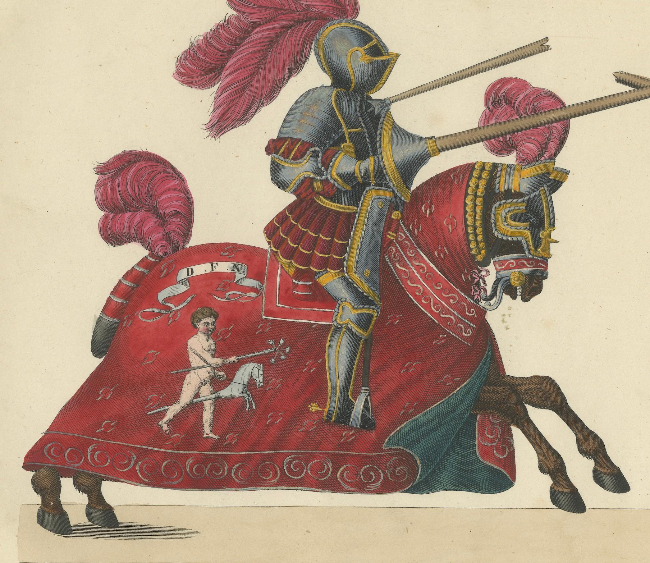 Jousting Tournament: Knights in Armor mit sich verstrickten Lances im Kampf, 1842 im Angebot 1