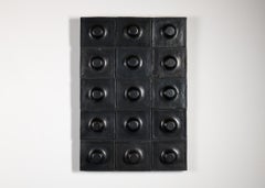 Jouve France, Tétons, Panel Mounted with 15 Black Ceramic Tiles, France, C. 1965