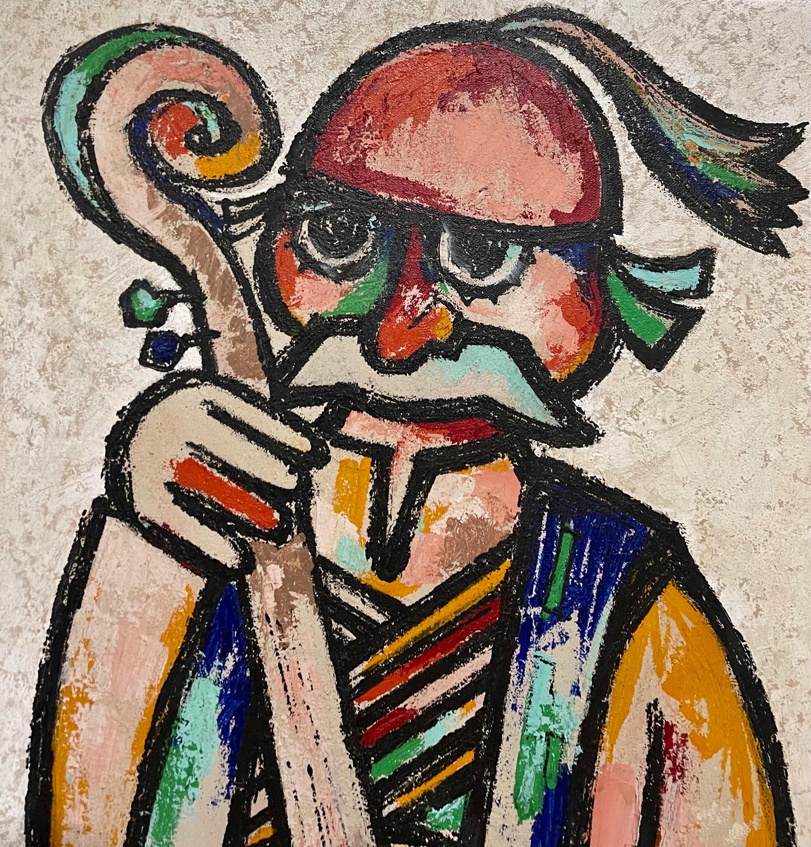 Großes Ölgemälde, Naive European Folk Art, Jovan Obican Klezmer, Jazz-Musiker im Angebot 2