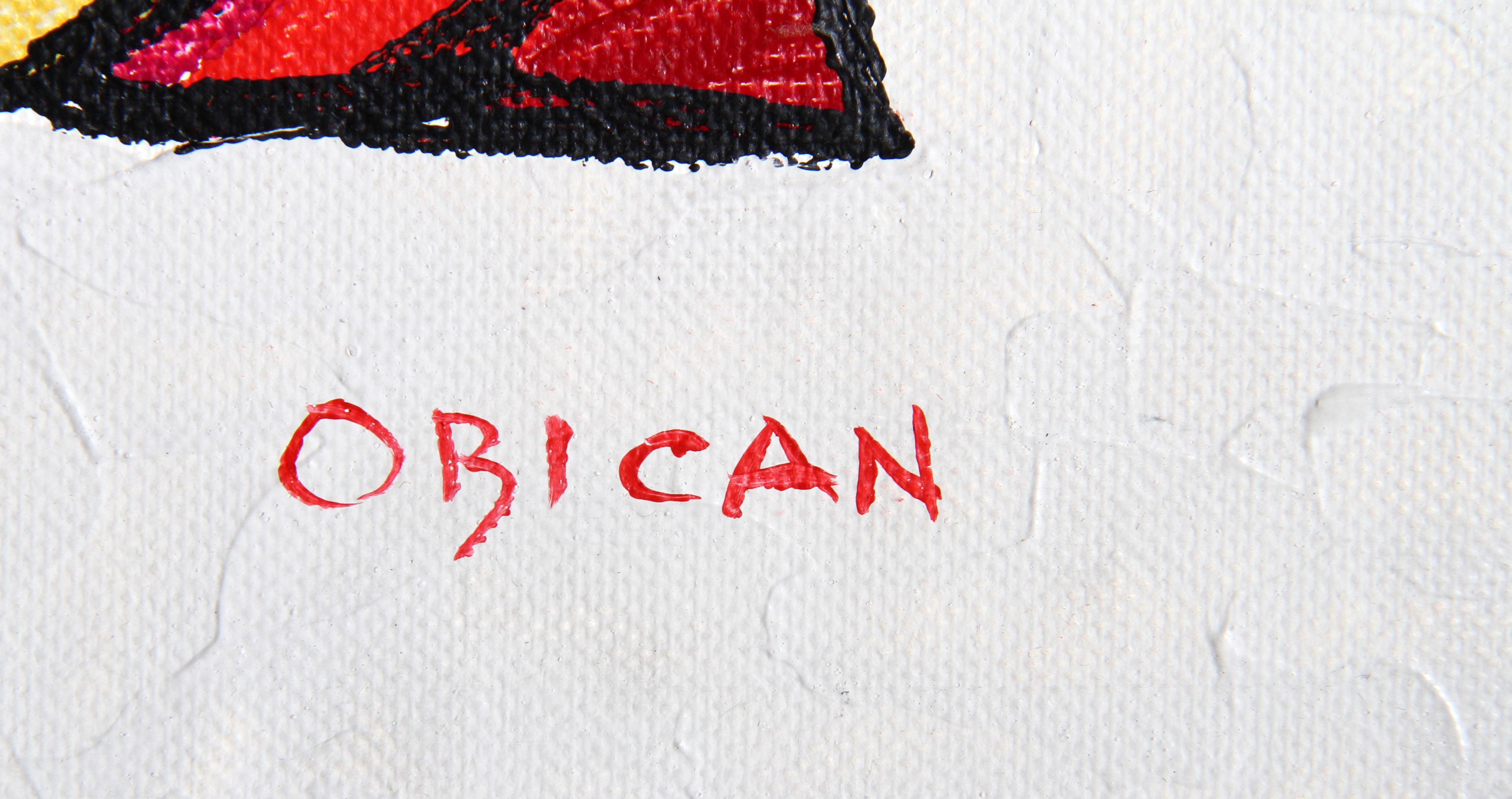 Viajero con pájaros, óleo sobre tabla firmado por Jovan Obican en venta 1