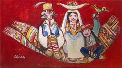 Sin título, pintura al óleo de arte popular sobre lienzo de Jovan Obican