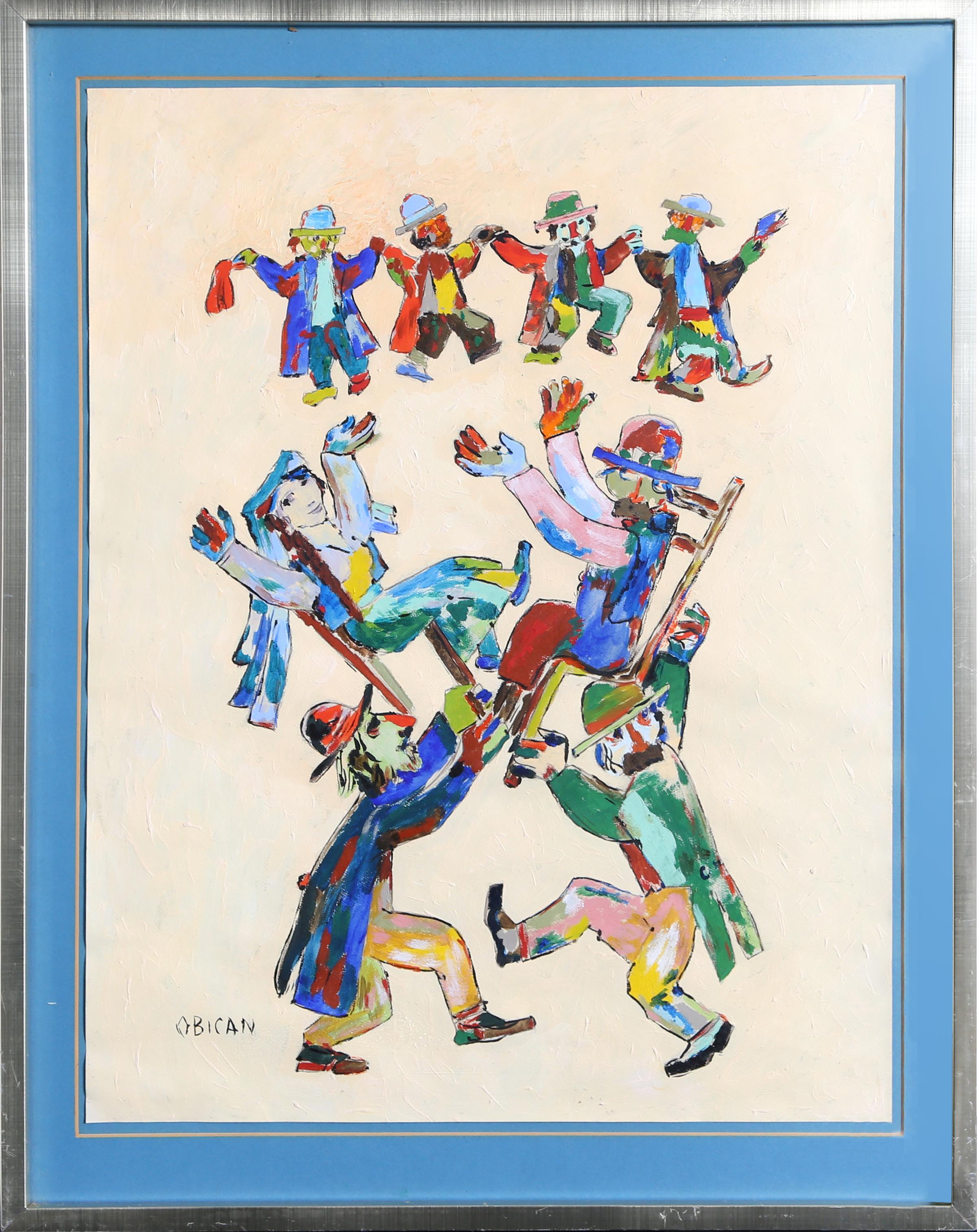Hochzeits Tanz, signiert Acryl auf Papier von Jovan Obican