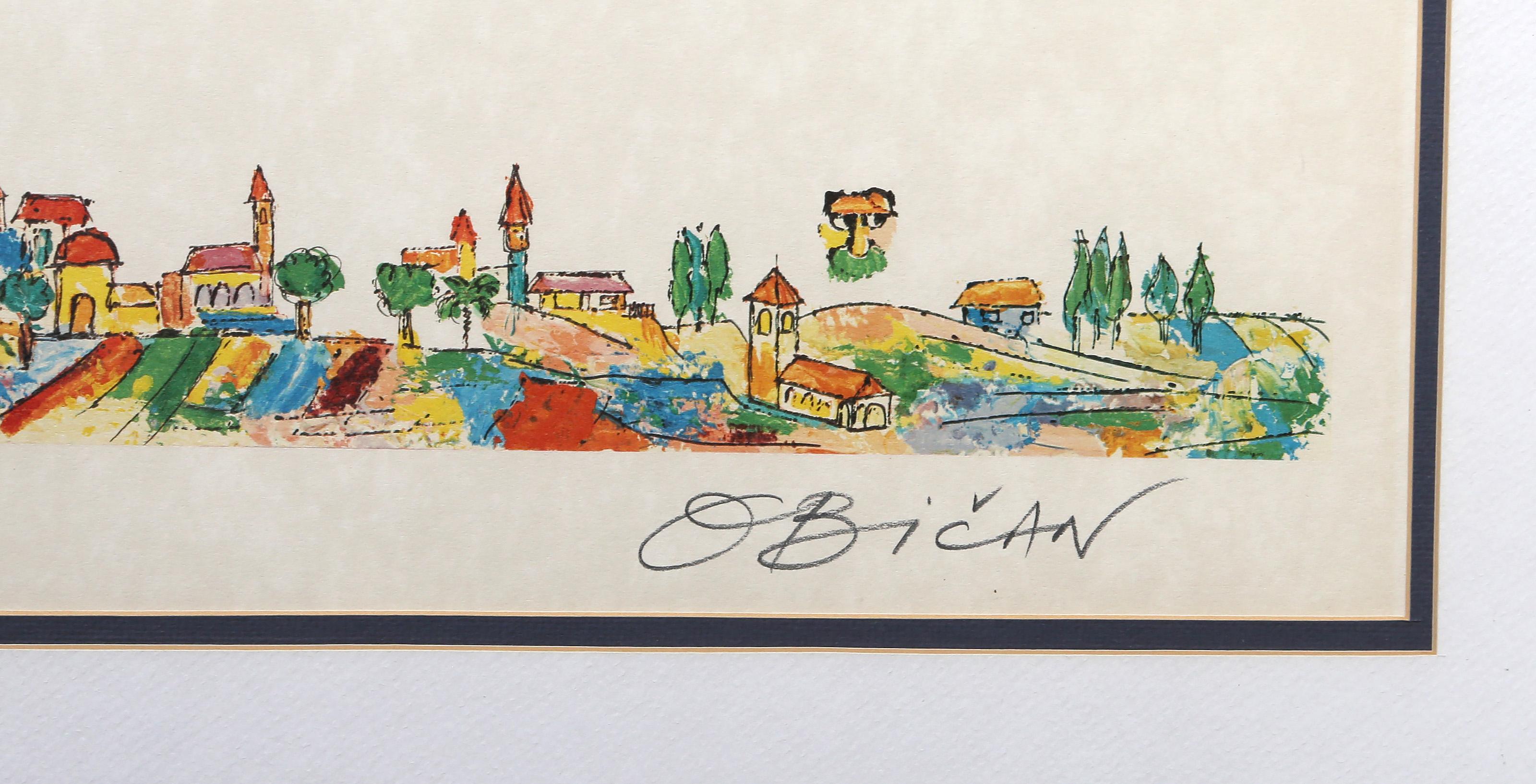 Magic Carpet, Folk Art Lithograph by Jovan Obican For Sale 3