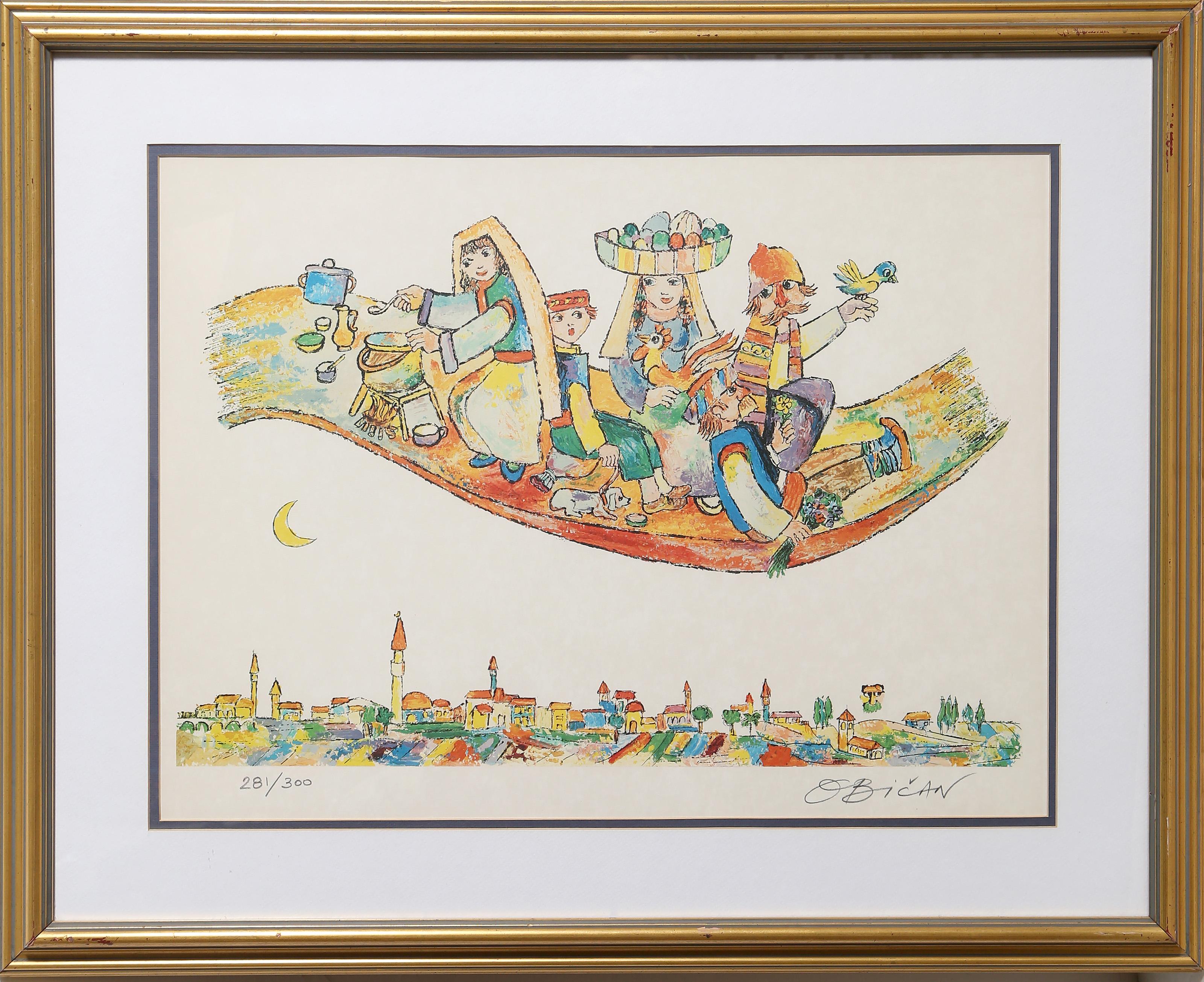 Jovan Obican, French/Yugoslavian (1918 - 1986) - Magic Carpet, Year:  circa 1980, Medium:  Lithograph, signed and numbered in pencil, Edition:  281/300, Size:  18 x 24 in. (45.72 x 60.96 cm), Frame Size:  26.5 x 32.5 inches