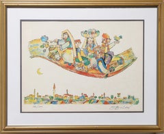 Vintage Magic Carpet, Folk Art Lithograph by Jovan Obican