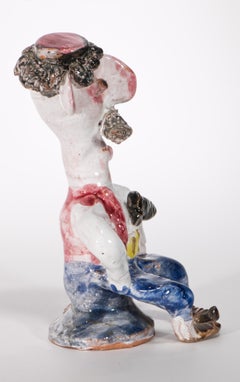 Jovan Obican Naive Folk Art Ceramic Sculpture of Sitting Man
