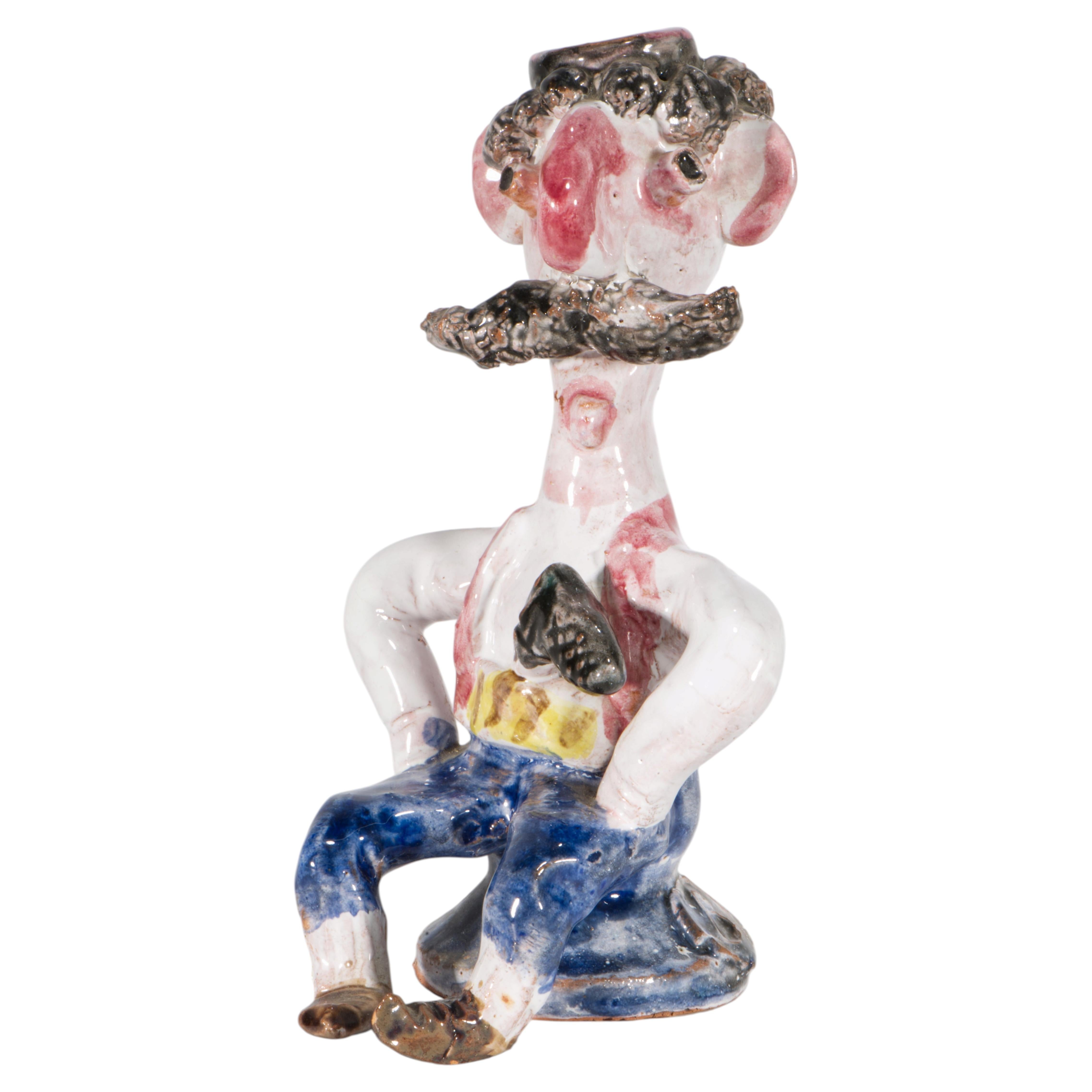 Jovan Obican Naive Folk Art Ceramic Sculpture of Sitting Man