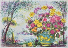 Vintage Flowerpot  - Original Lithograph by Jovan Vulic - 1988