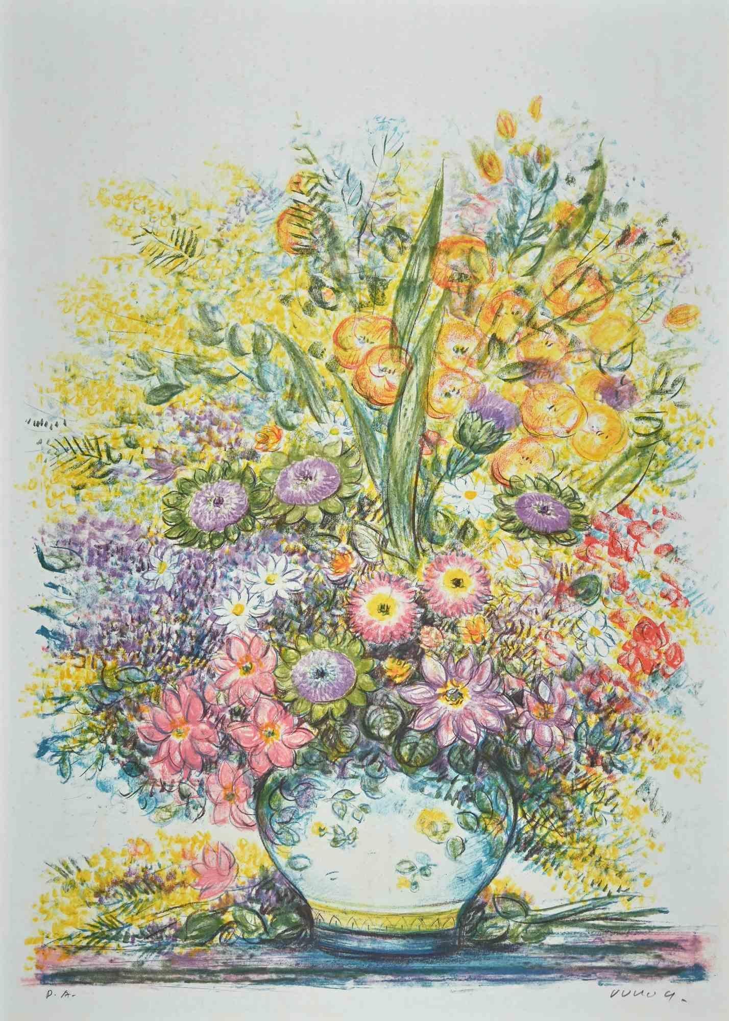 Pot à fleurs - Lithographie originale de Jovan Vulic - 1988