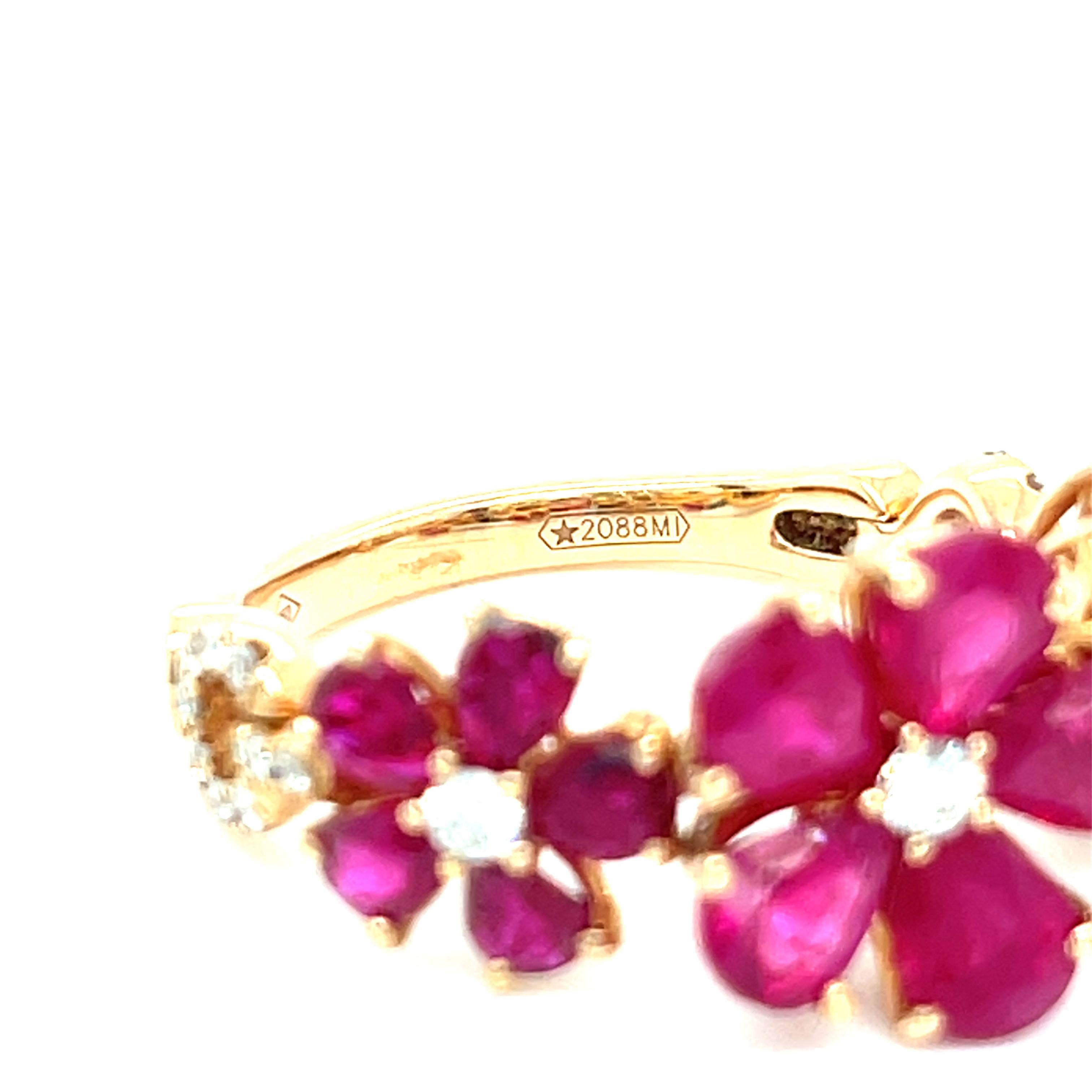 Jovane, bague fleur en or rose 18 carats, rubis 3,5 carats et diamants taille 6,75 2088MI 4,8 g Bon état - En vente à Sherman Oaks, CA