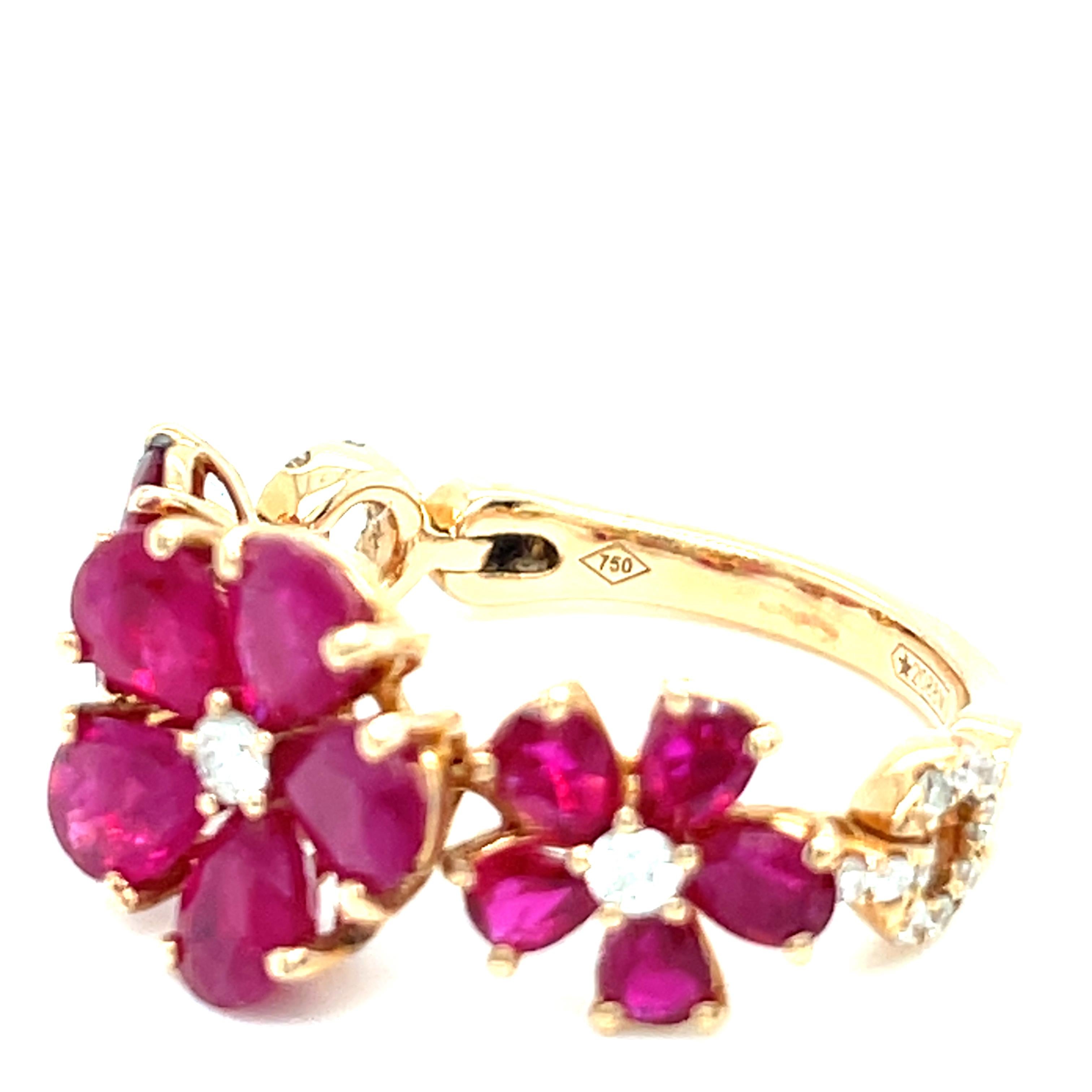 Jovane, bague fleur en or rose 18 carats, rubis 3,5 carats et diamants taille 6,75 2088MI 4,8 g Unisexe en vente