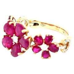 Jovane 18k Rose Gold 3.5ct Ruby and Diamond Flower Ring Size 6.75 2088MI 4.8g