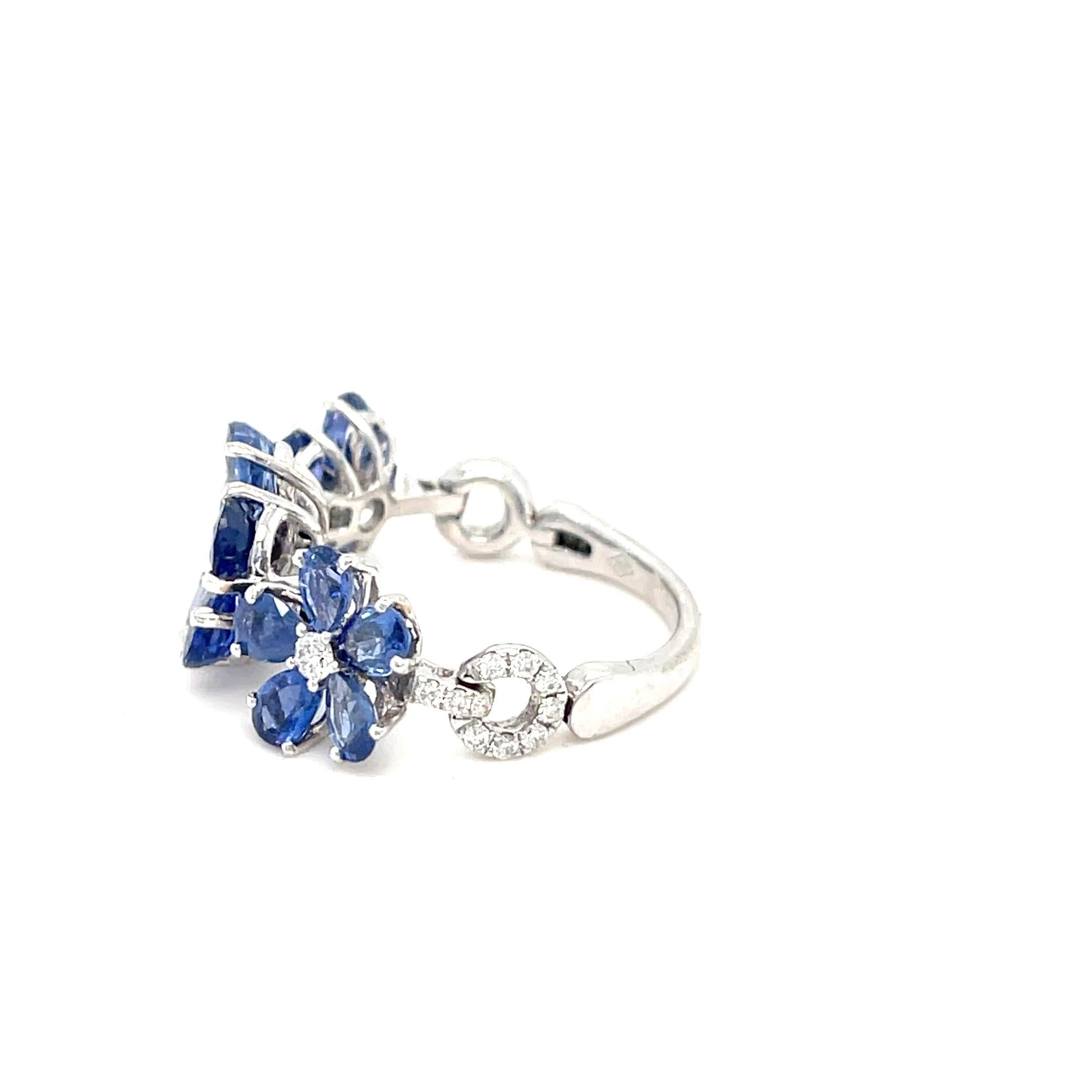 Jovane 18k Weißgold 3,5 Karat Saphir und Diamant Blumenring Größe 6,75 4,7 g (Rundschliff) im Angebot