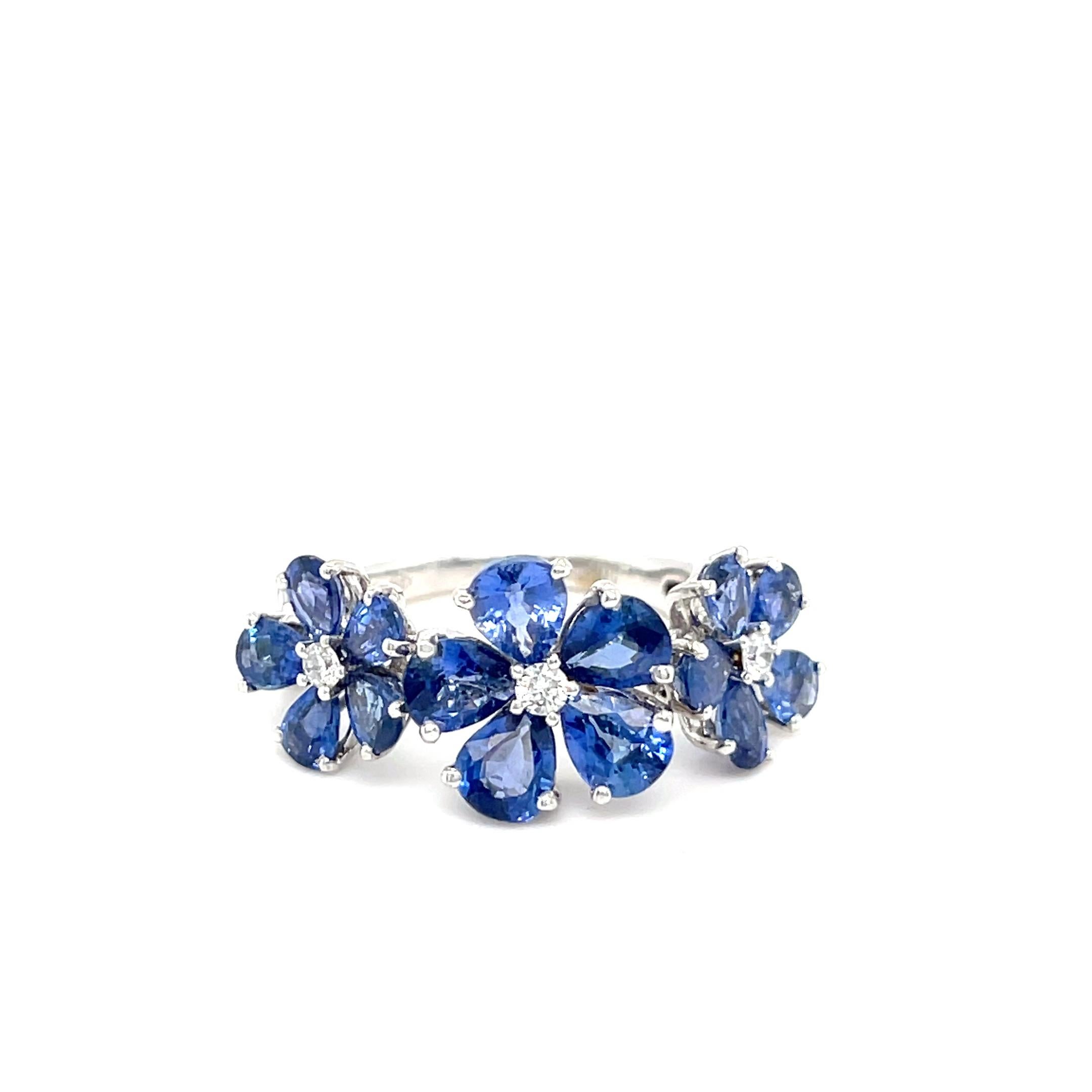 Jovane 18k Weißgold 3,5 Karat Saphir und Diamant Blumenring Größe 6,75 4,7 g im Zustand „Gut“ im Angebot in Sherman Oaks, CA