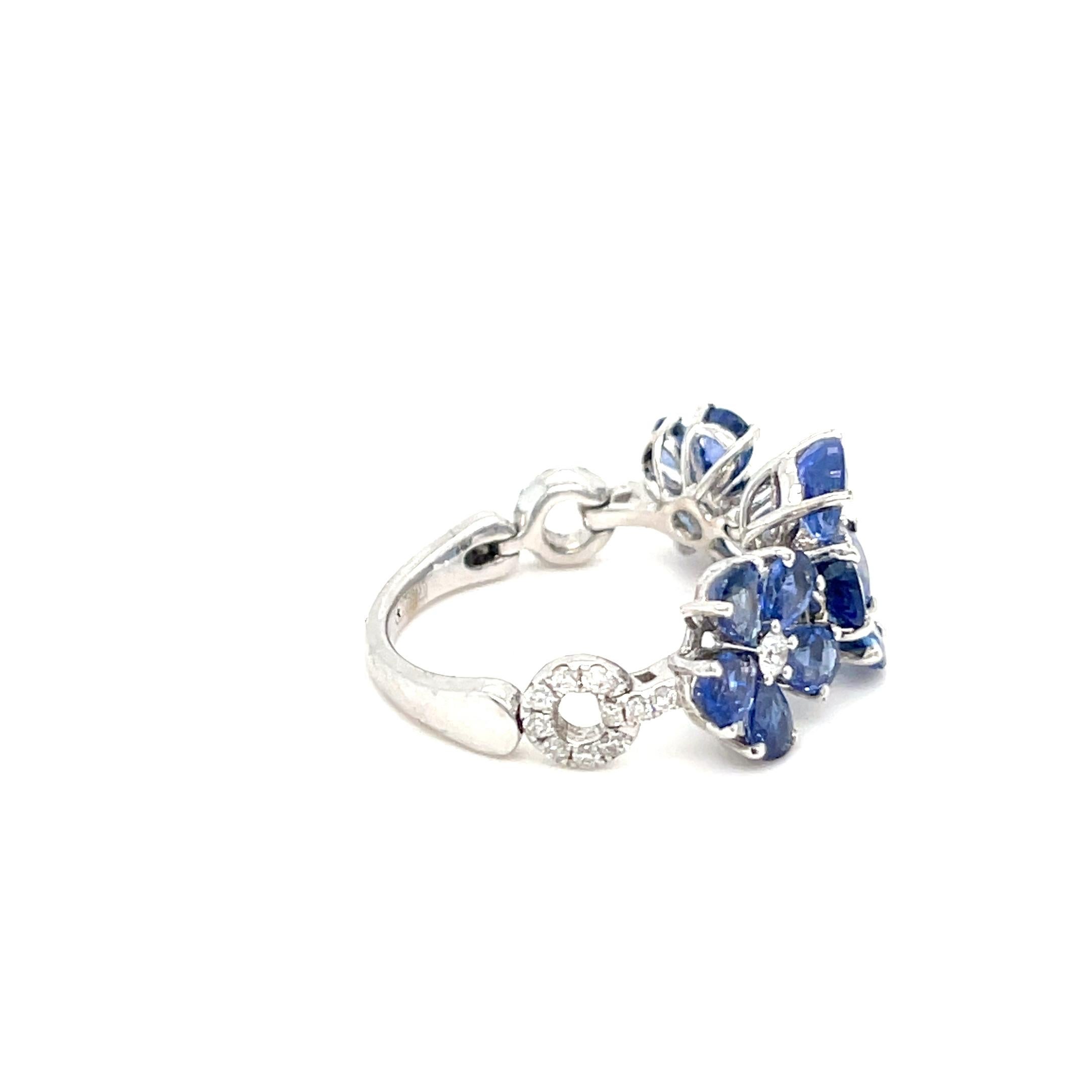 Jovane 18k Weißgold 3,5 Karat Saphir und Diamant Blumenring Größe 6,75 4,7 g für Damen oder Herren im Angebot