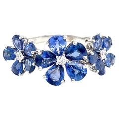 Jovane 18k White Gold 3.5ct Sapphire and Diamond Flower Ring Size 6.75 4.7g