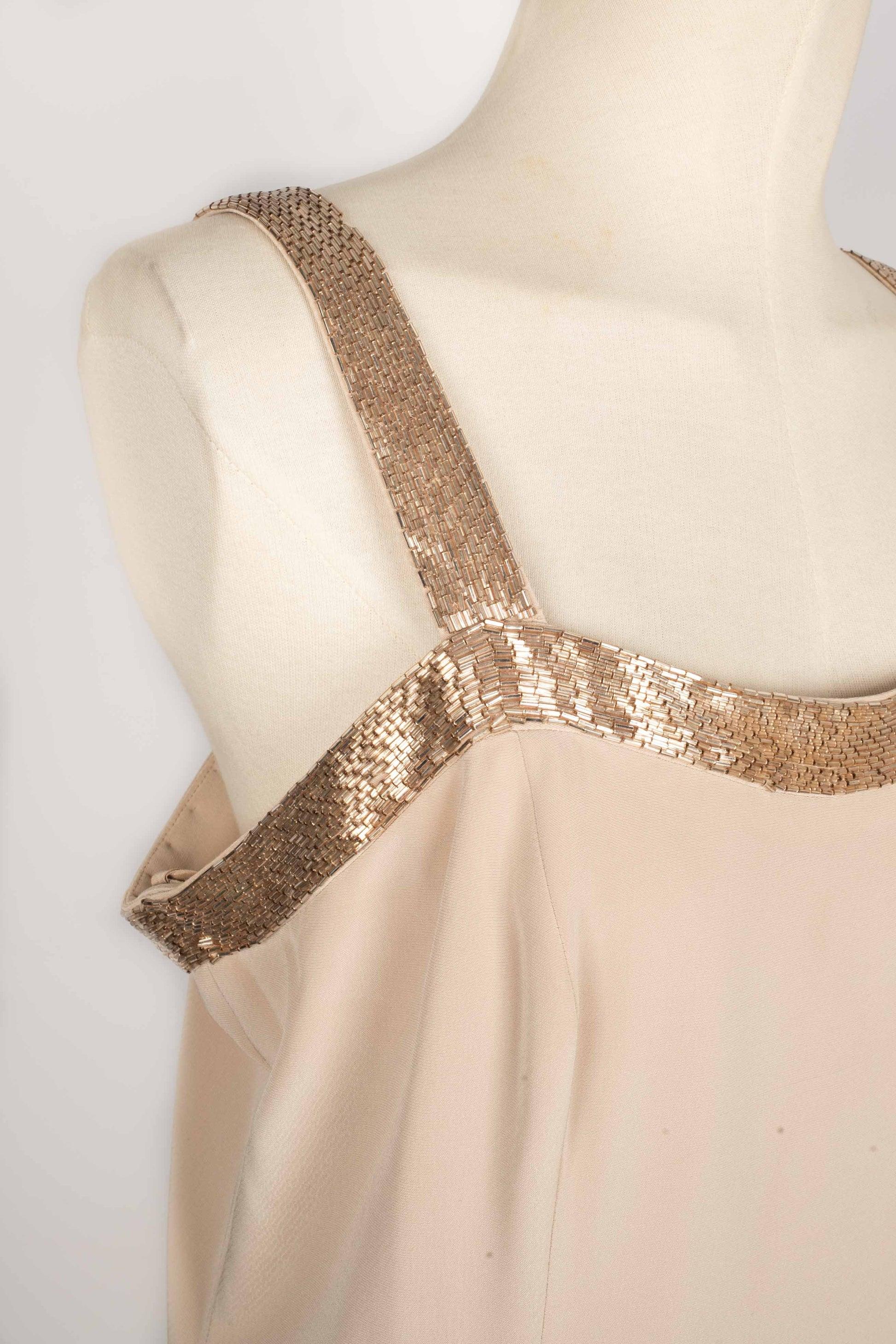 Giacca e abito senza maniche in seta beige Jovani in vendita 6