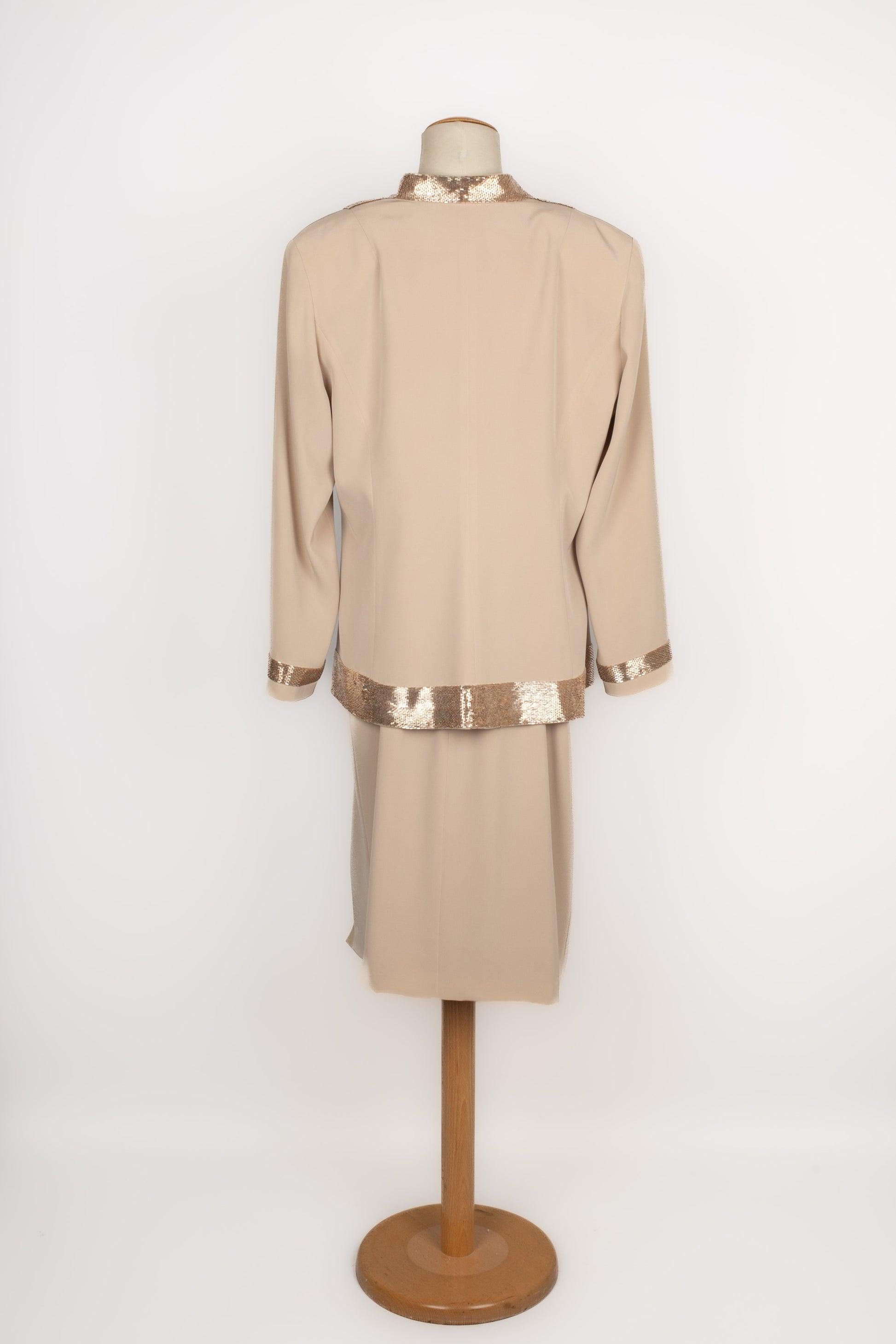 Beige Giacca e abito senza maniche in seta beige Jovani in vendita
