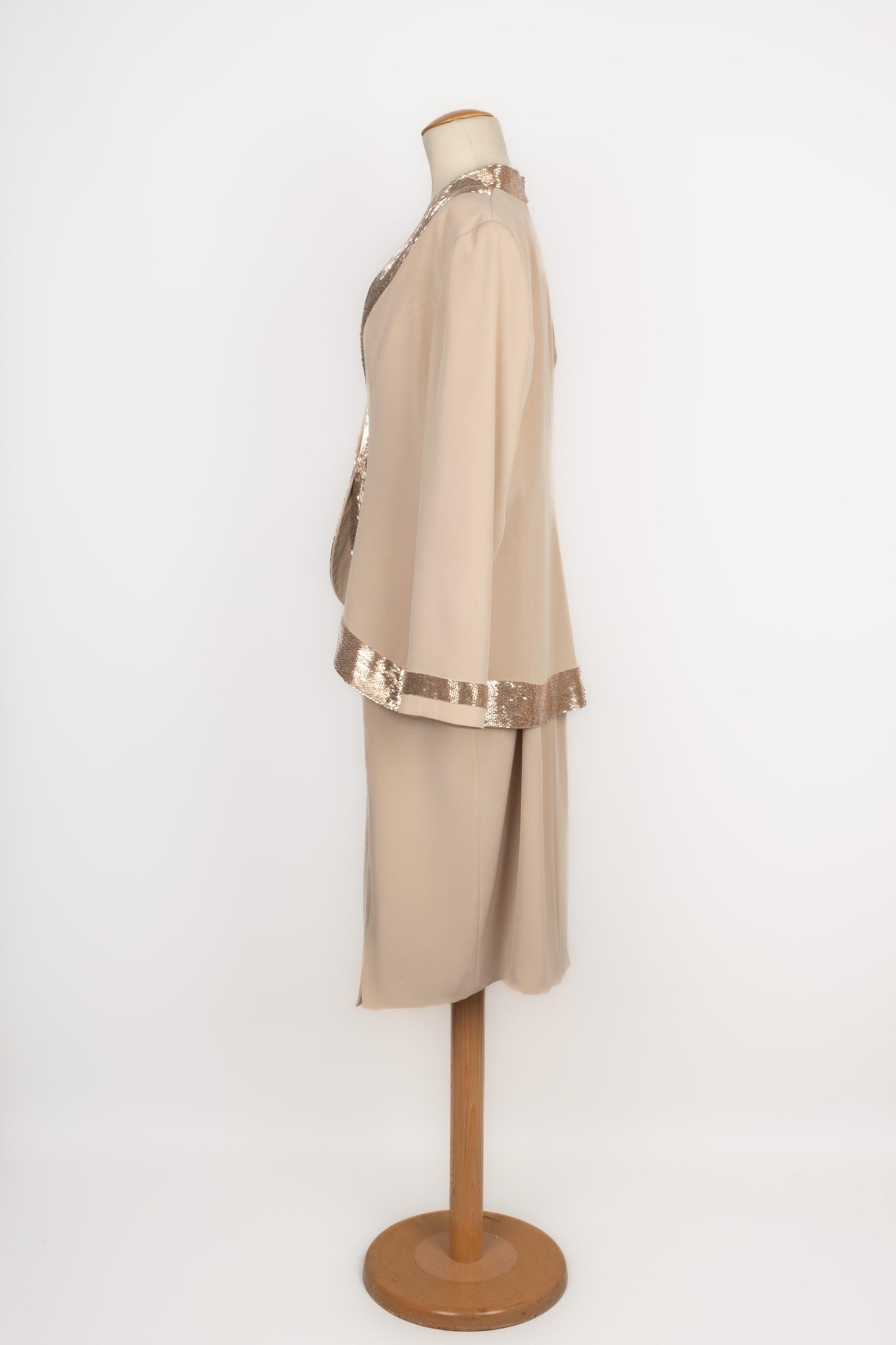 Giacca e abito senza maniche in seta beige Jovani In condizioni buone in vendita a SAINT-OUEN-SUR-SEINE, FR