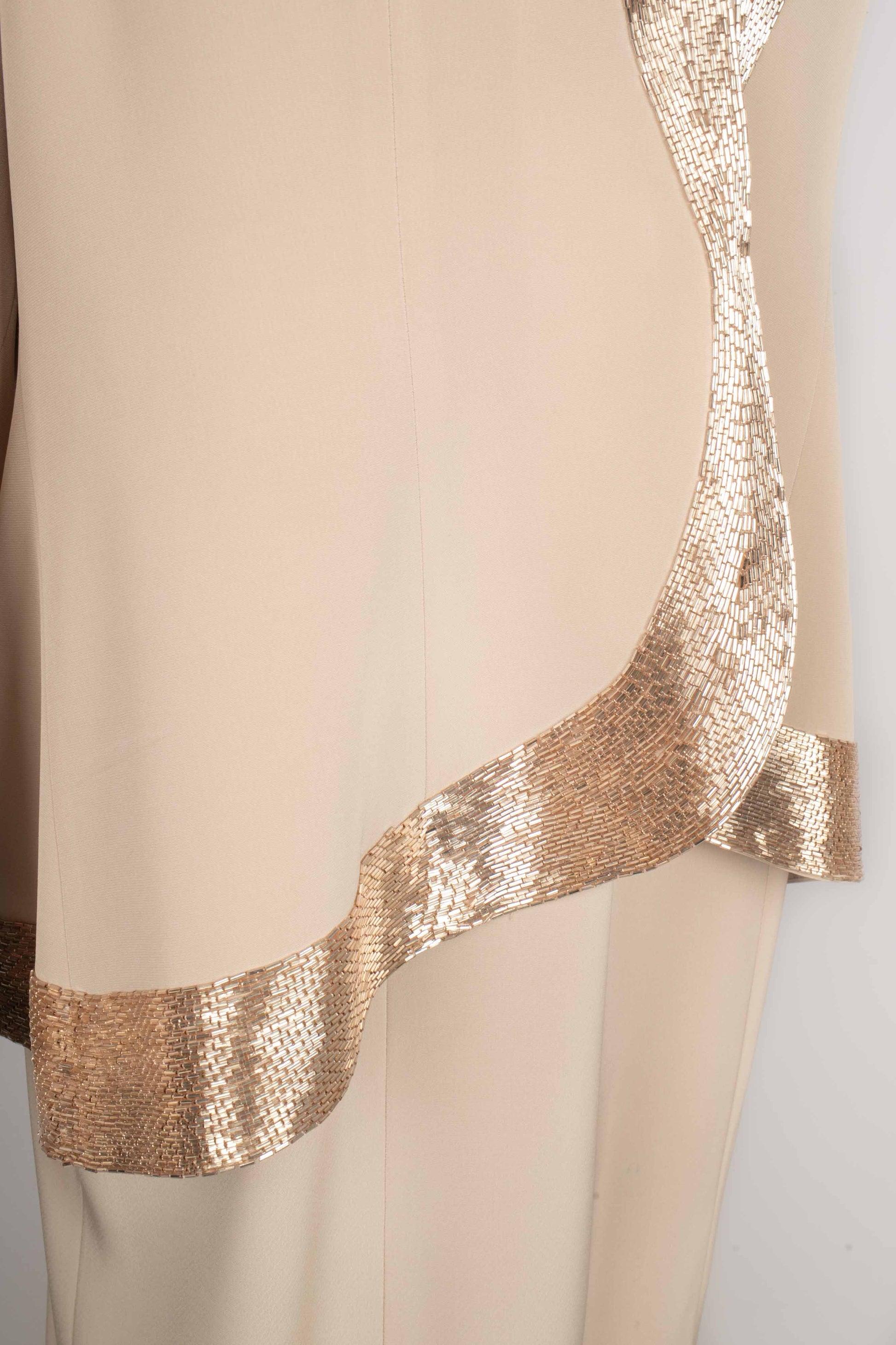 Giacca e abito senza maniche in seta beige Jovani in vendita 3