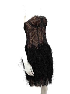 Jovani Black Embellished Feather Trim Dress Size S