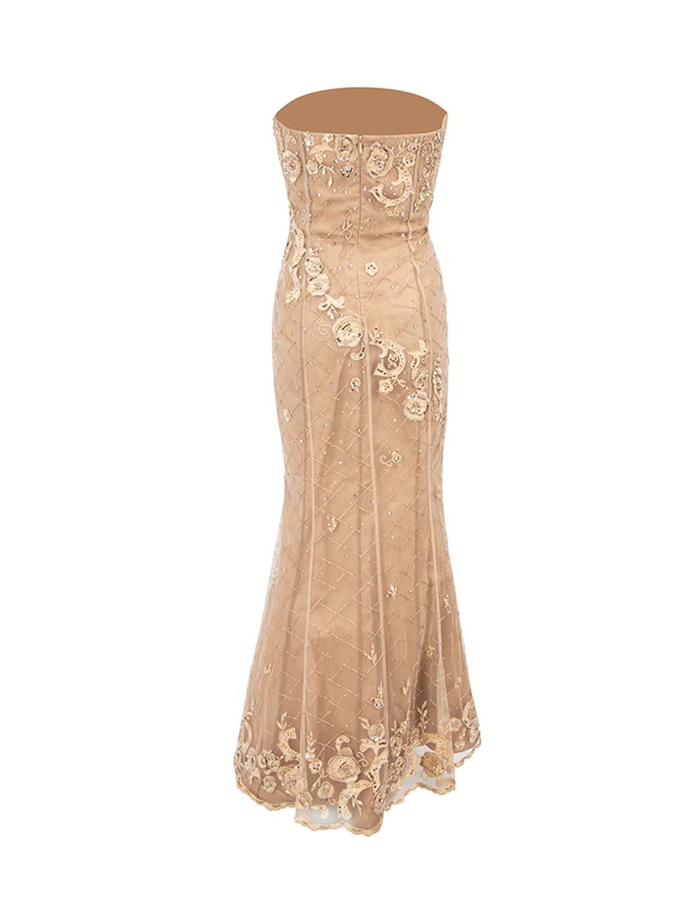 Beige Jovani Brown Robe sans bretelles avec perles Taille XL en vente