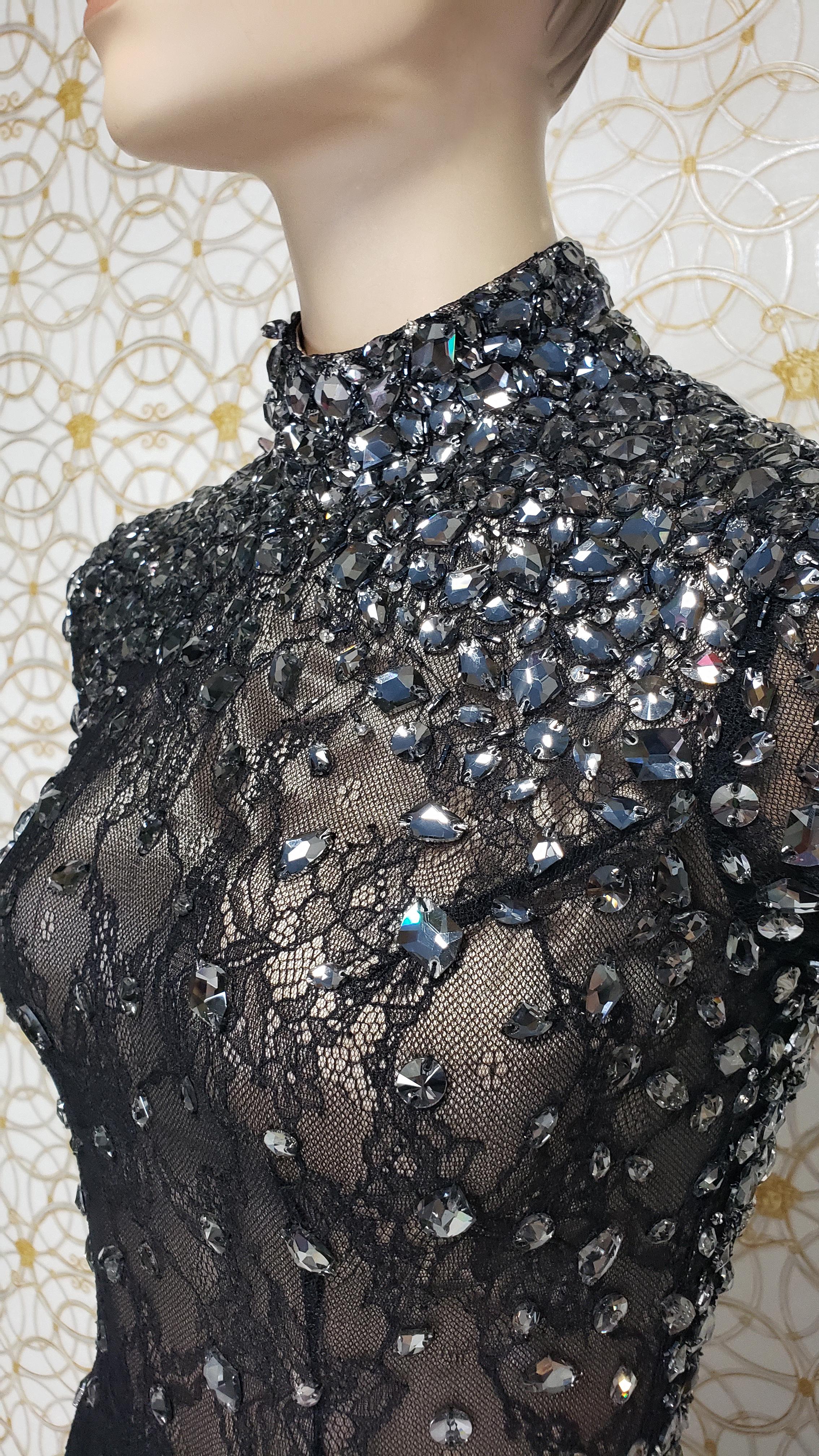 JOVANI Couture Black Sheer Lace Beaded Illusion Gown worn by Natalie Cole 4