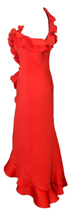 Jovani Holiday Red One Shoulder Ruffled Long Evening Dress