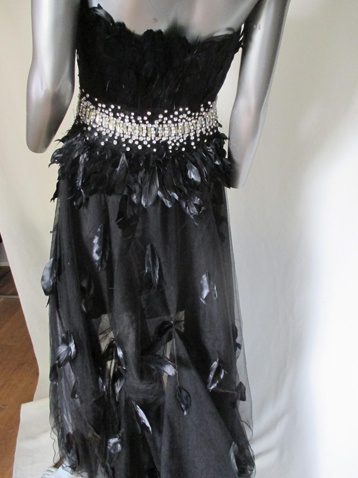 jovani black dress with feathers