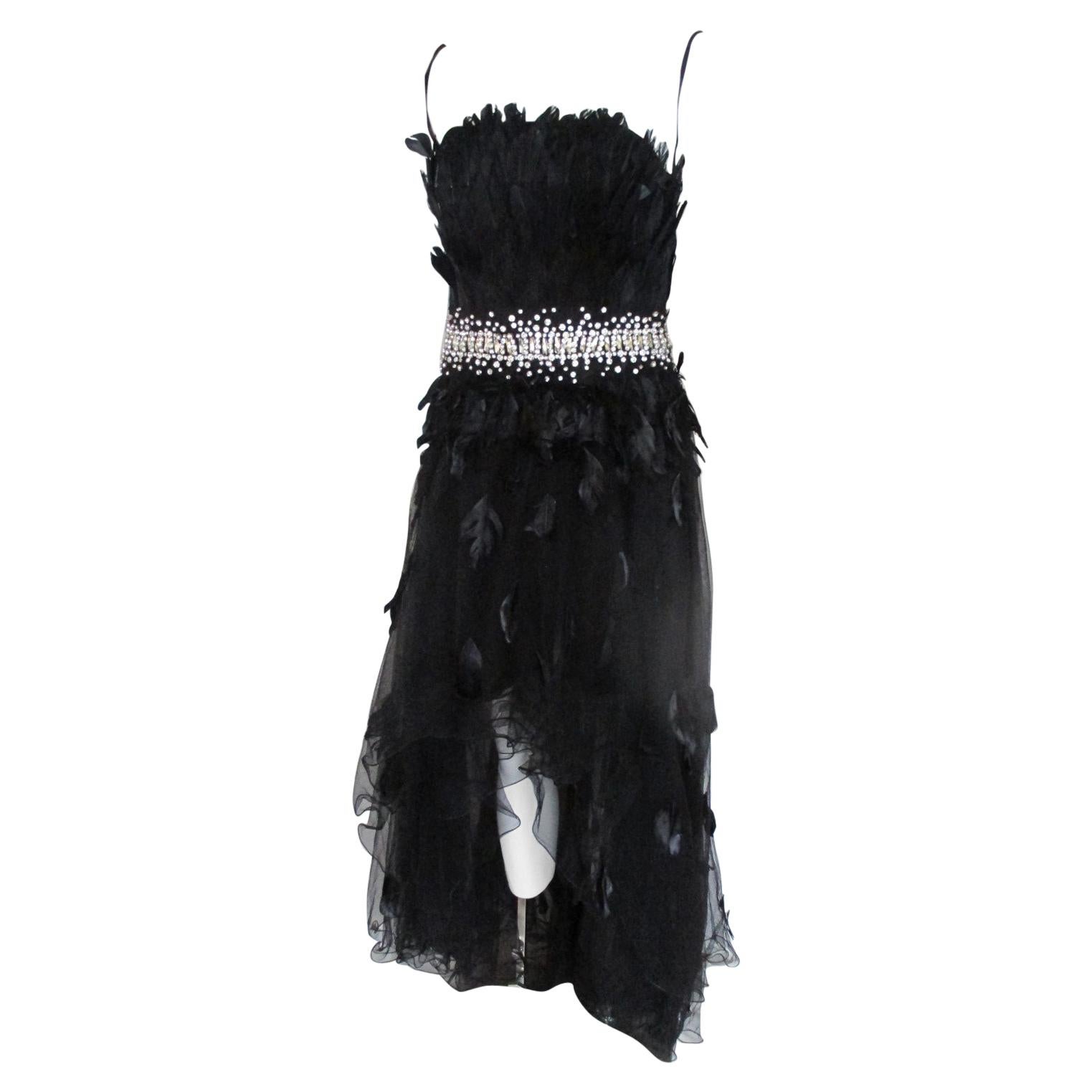 Jovani New York Black Feathers Evening Gown vintage 