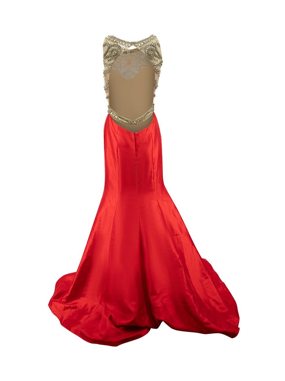 Jovani Red Embellished Bodice Sleeveless Gown Size M In Excellent Condition For Sale In London, GB