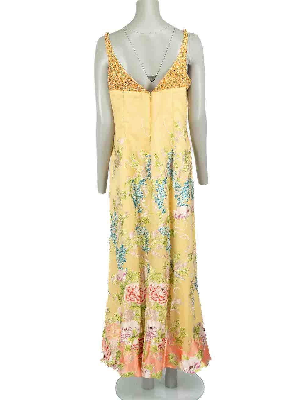 Jovani Yellow Silk Embellished Floral Maxi Gown Size XXL In Good Condition For Sale In London, GB