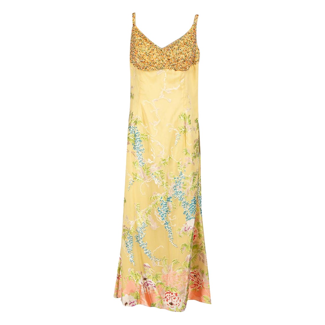 Jovani Yellow Silk Embellished Floral Maxi Gown Size XXL