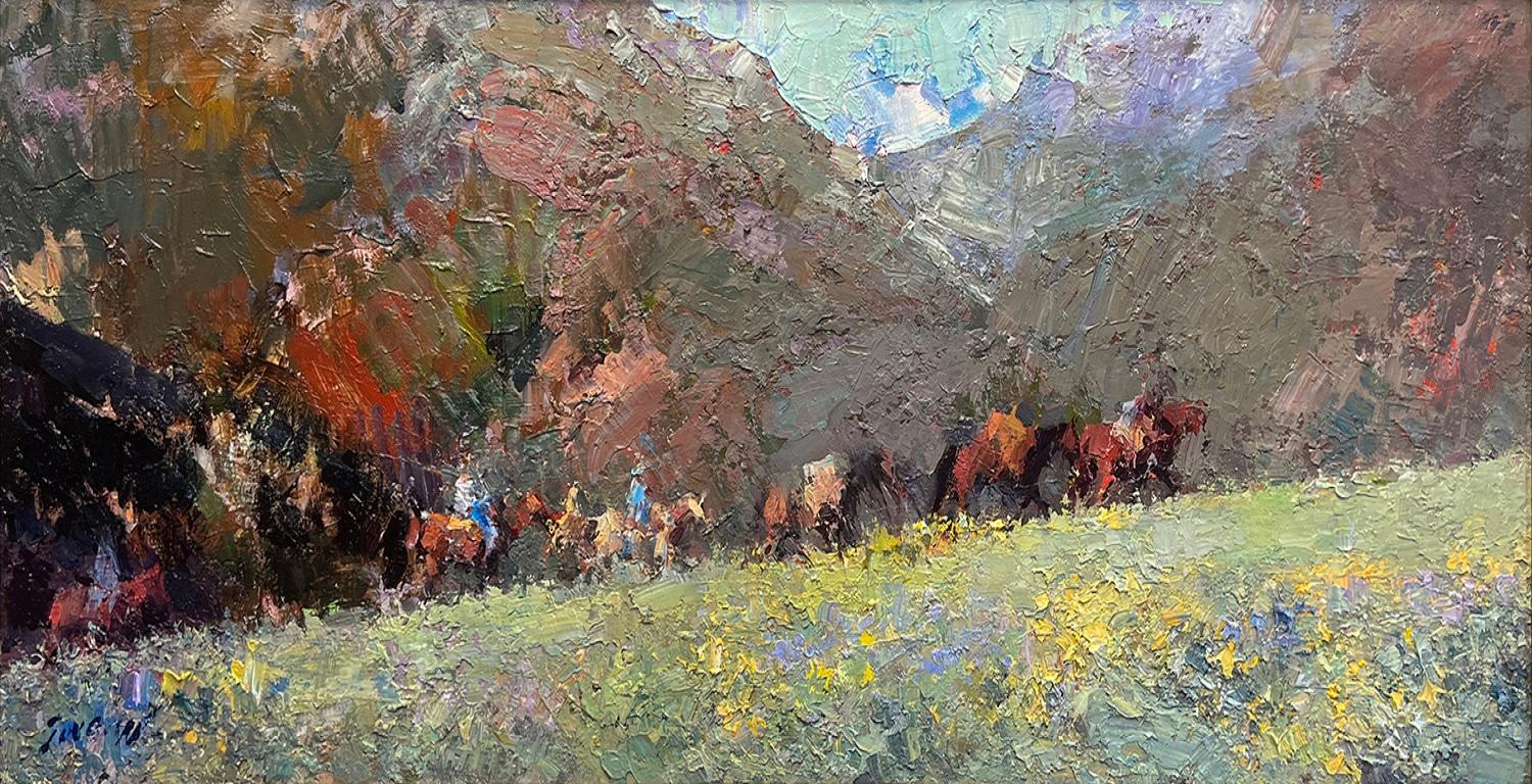 Cowboy in cammino: Yosemite Valley - Painting di Jove Wang