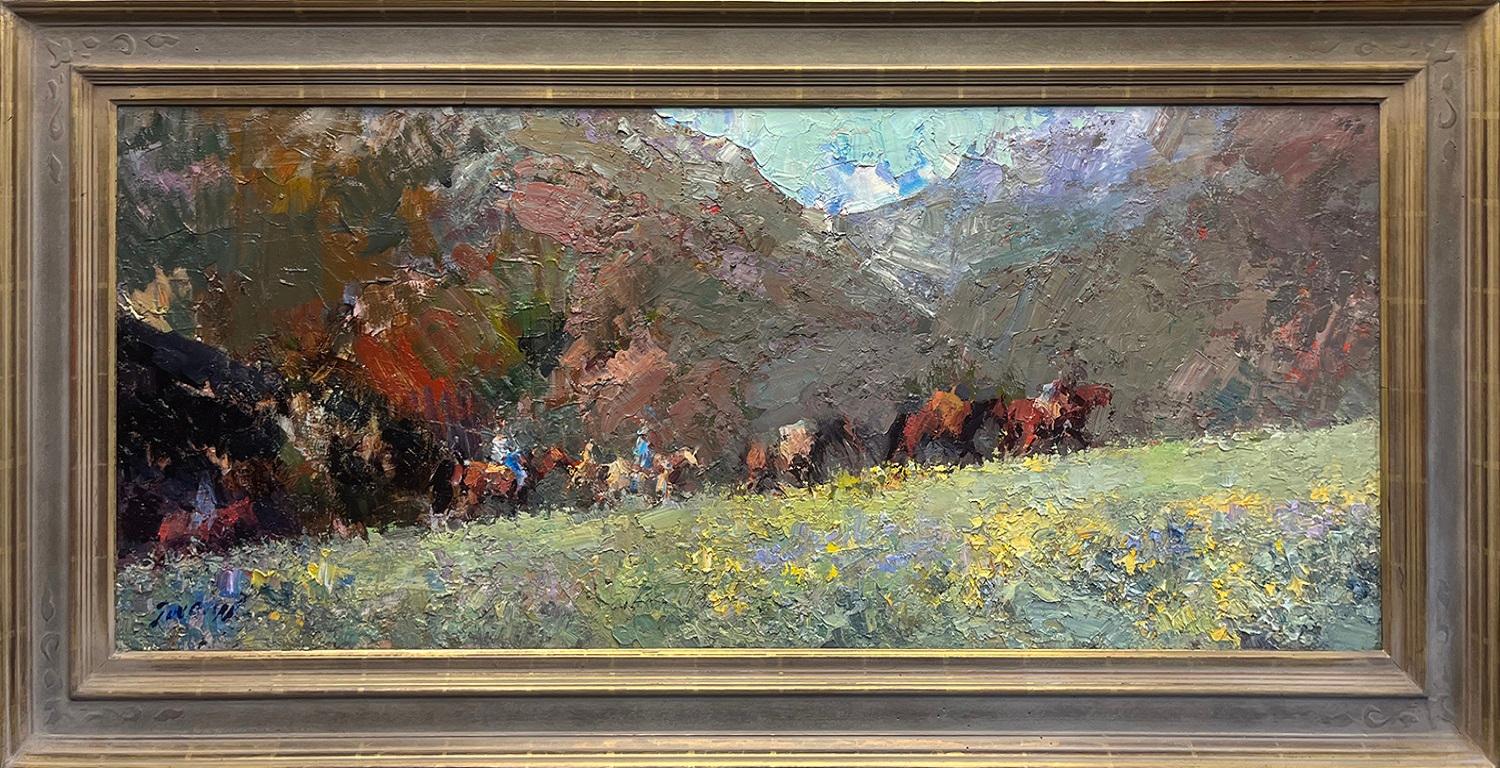 Landscape Painting di Jove Wang - Cowboy in cammino: Yosemite Valley