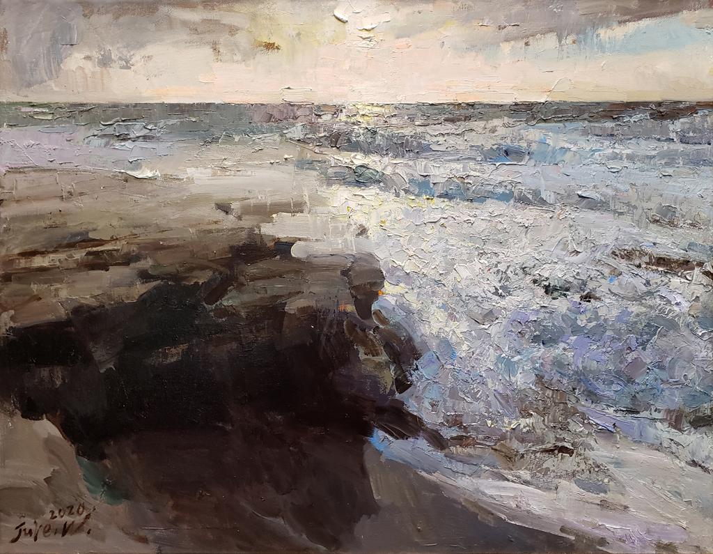 Malibu Sonnenaufgang (Realismus), Painting, von Jove Wang