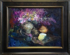 Old Vase and Purple Flowers