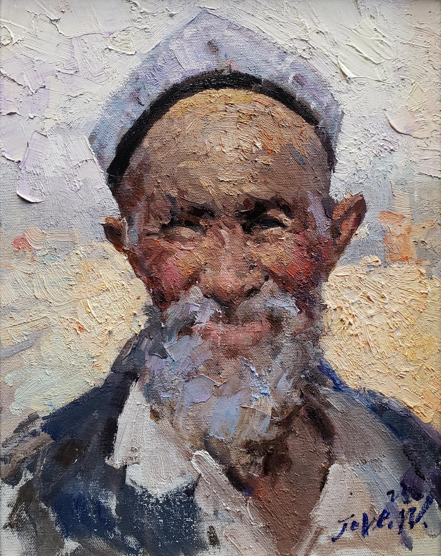 The Old Man with the Little Hat, Xinjing - Painting by Jove Wang