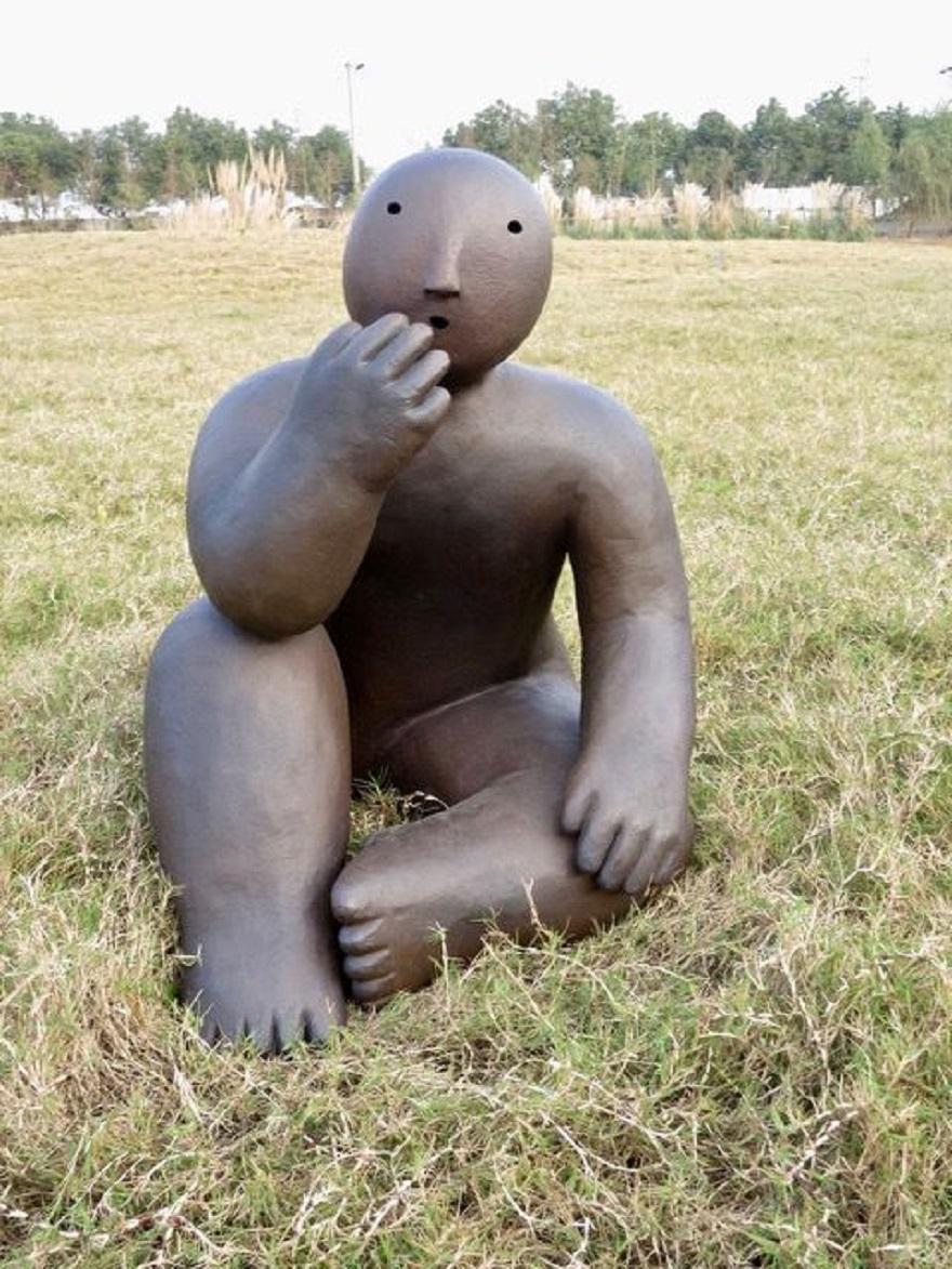 Joy Brown Figurative Sculpture - Sitter with Hand Over Mouth