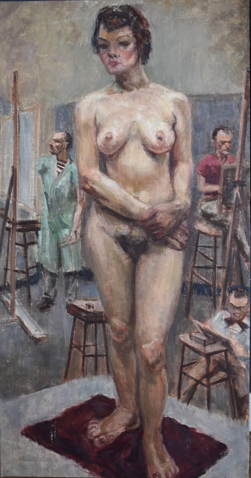 Joy Carrington Nude Painting - "Nude with Art Students"  Classroom Nude