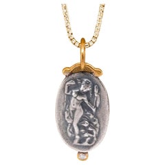 Joy of Life, Roman Intaglio Coin Charm Amulet Pendant Necklace with Diamond