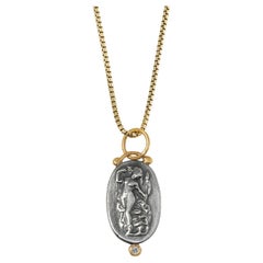 Joy of Life, Roman Intaglio Coin Charm Amulet Pendant Necklace with Diamond