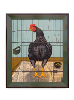 Best Pullet (Abstracted Animal Painting of Black Farm Chicken Against Blue)