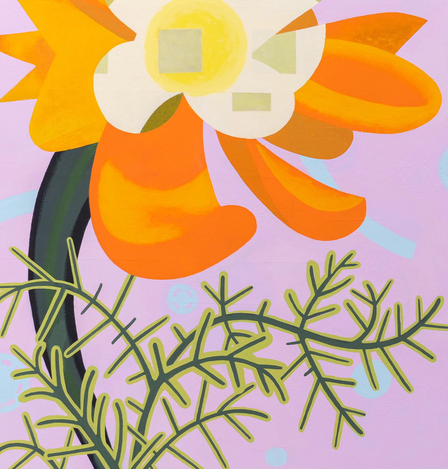 Oopsie (Zeitgenössisches abstraktes Blumenstillleben, Diptychon, Orange und Orchidee)) (Beige), Still-Life Painting, von Joy Taylor