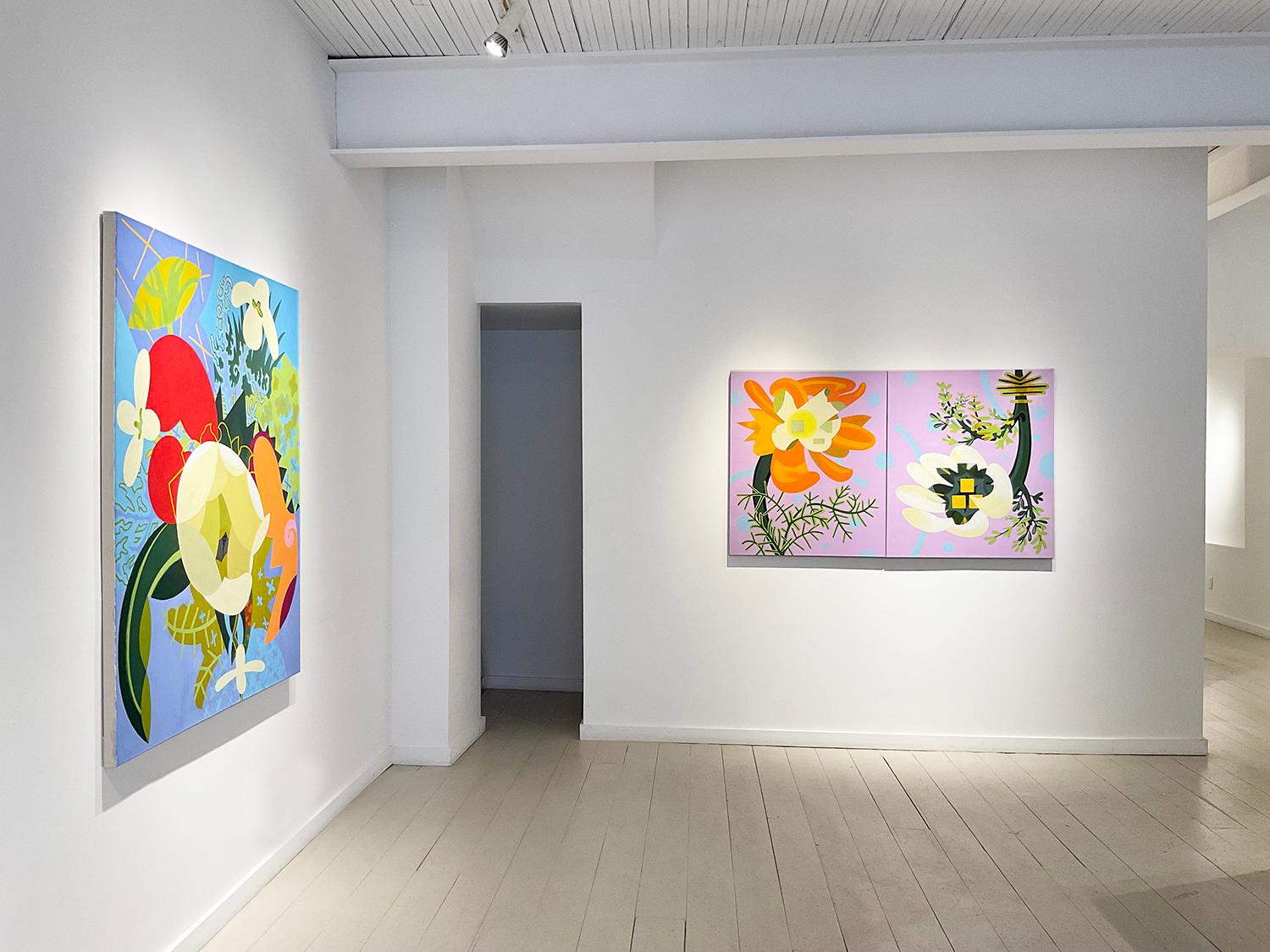 Oopsie ( nature morte florale abstraite contemporaine, diptyque, orange et orchidée) en vente 4