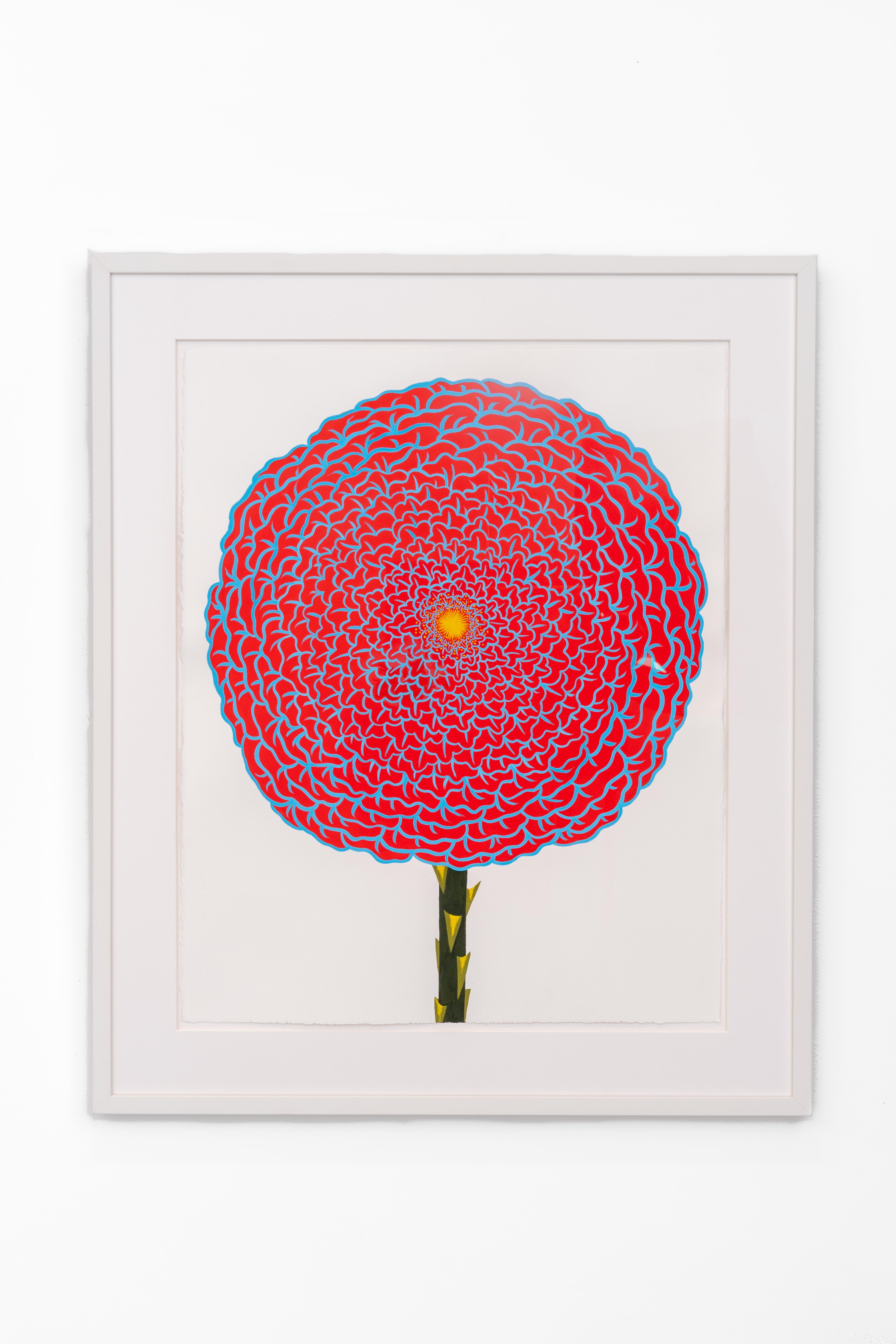 Rosa roja y cerúlea (Naturaleza muerta abstracta sobre papel de una flor roja) - Painting de Joy Taylor