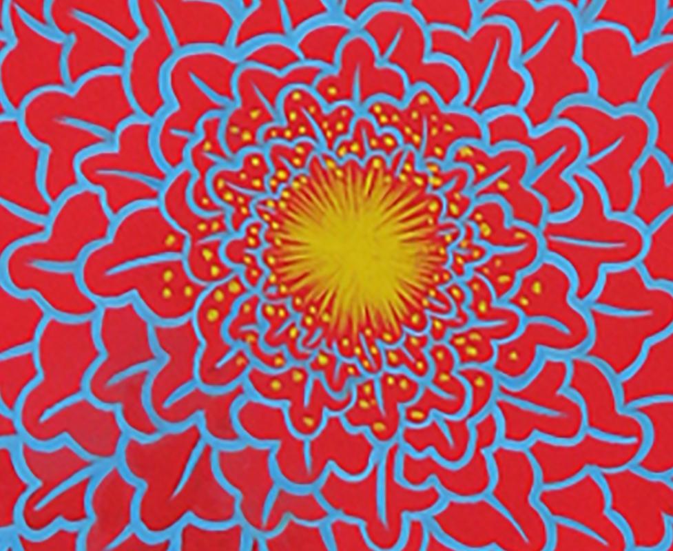 Rose rouge et céruléenne (peinture de nature morte abstraite sur papier d'une fleur rouge) - Contemporain Painting par Joy Taylor