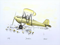 DANDELION Signed Original Lithograph, Historic Biplane, Aviation History